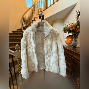 Vintage LA RIVA BIANCA Ivory Genuine Rex Rabbit Fur Jacket Coat Zip YKK US 6